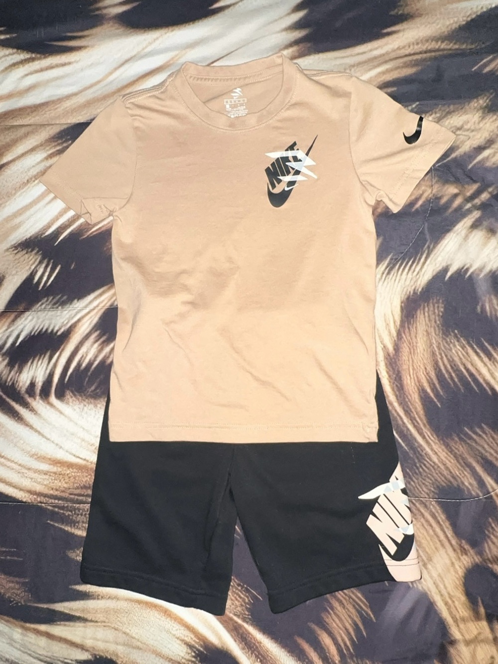 Nike Kids Beige Short Sleeve Tee with Black Logo